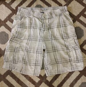 George White Plaid Cargo Shorts Velcro Pocket